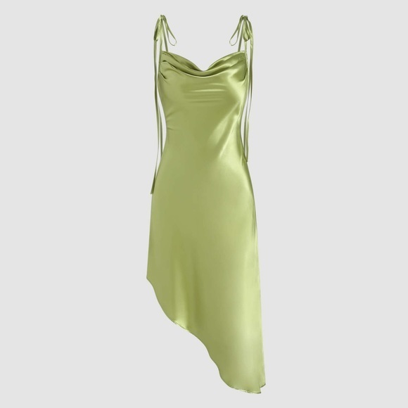 Cider Dresses & Skirts - Cider Pale Green Satin Asymmetrical‎ Hem Cami Slip Dress